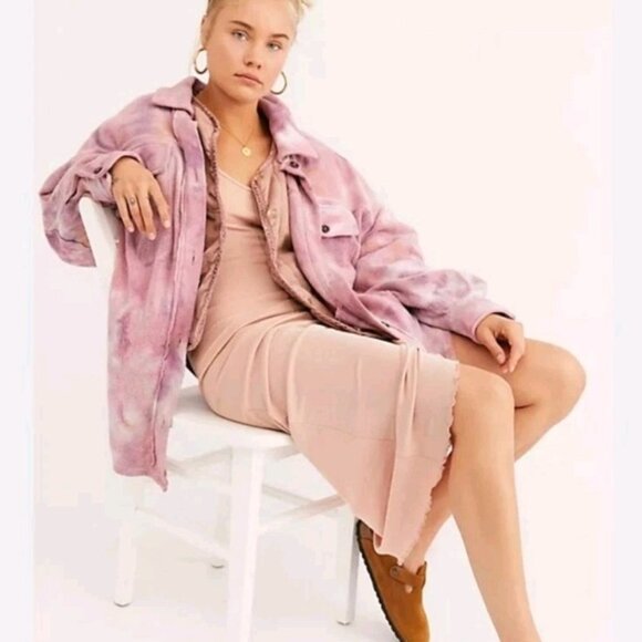 Free People Tie Dye Ruby Jacket Shacket Womens S Oversized Pink Purple - Picture 1 of 8